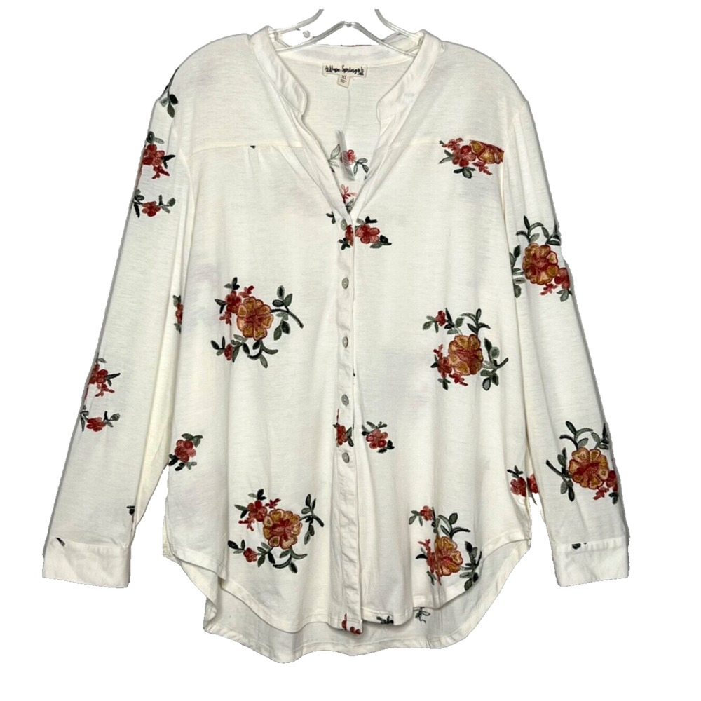 Hope Springs Floral Embroidered Button Top